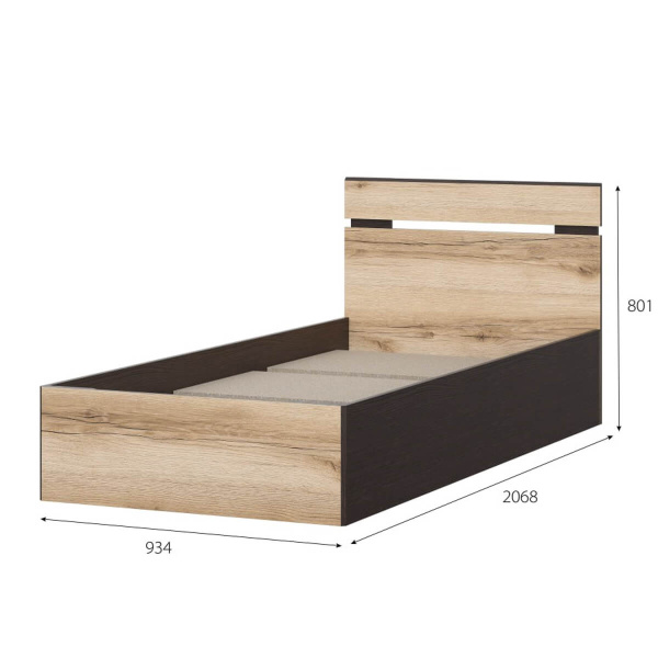 МС "Берген" (Симпл) Кровать одинарная (0,9х2,0) (Дуб Венге/Дуб Делано)