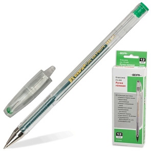 Ручка гелевая Beifa 0,5мм. прозр. корпус, зеленая 