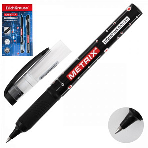 Ручка роллер "Metrix" 0,5мм. черная, резиновый манжет, одноразовая 