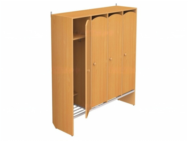 Шкафчик для детского сада для раздевалок 4-секционный с полкой-решеткой бук бавария